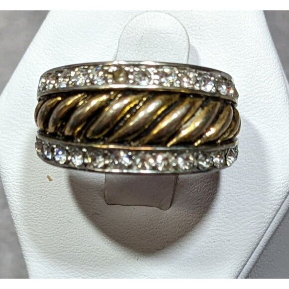 Gold Tone Scalloped And Silver Tone Stacked Ring With Rhinestone Accents - Picture 2 of 8